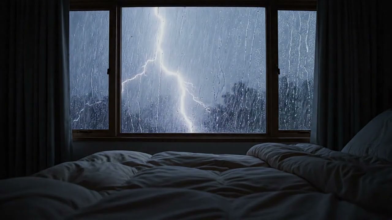 1 Hours of Heavy Rain & Thunderstorm Outside Bedroom Window for Deep Sleep and Relaxation