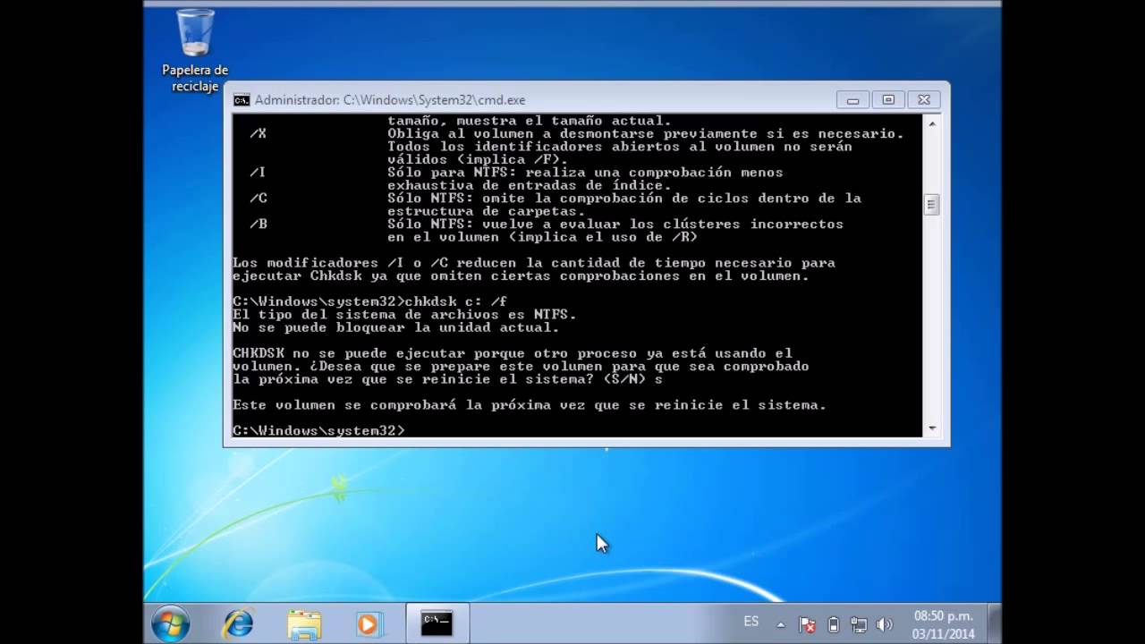 Reparacion de  Disco duro, Usando el comando CHKDSK.
