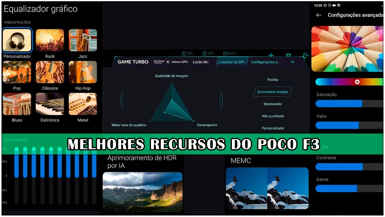MELHORES RECURSOS DO POCO F3 (GAME TURBO, ADVANCED GPU, MOTOR IA, MEMC, DOLBY ATMOS E MAIS)