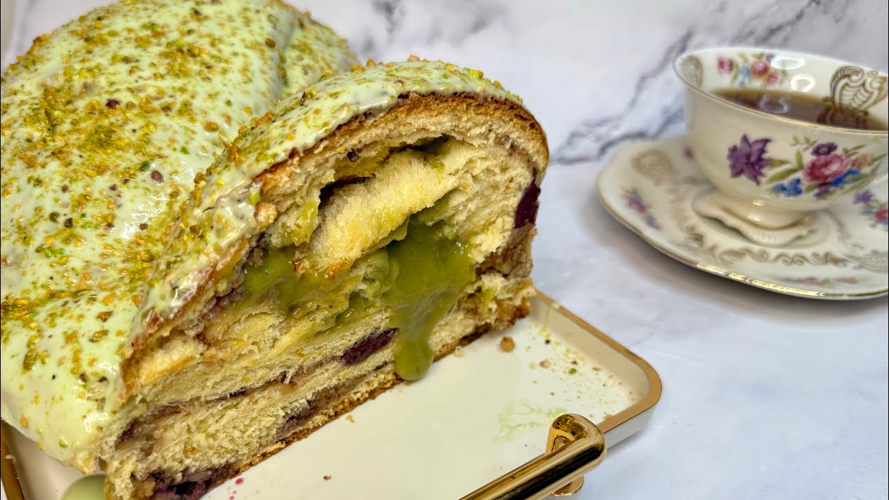 ROMANIAN HOLIDAY SWEET BREAD WITH PISTACHIOS ,WALNUTS AND CHERRIES - COZONAC