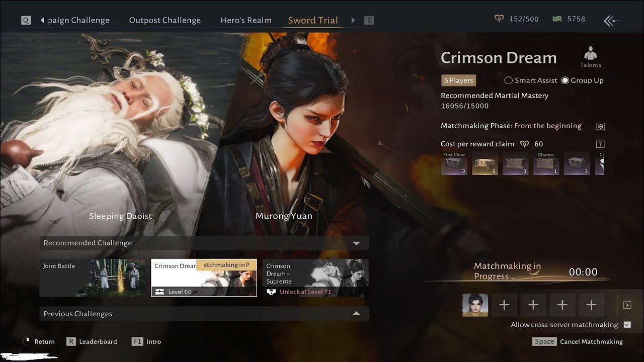 Lvl 66 Crimson Dream (Sleeping Daoist + Murong Yuan) Group Matchmaking [WWM]