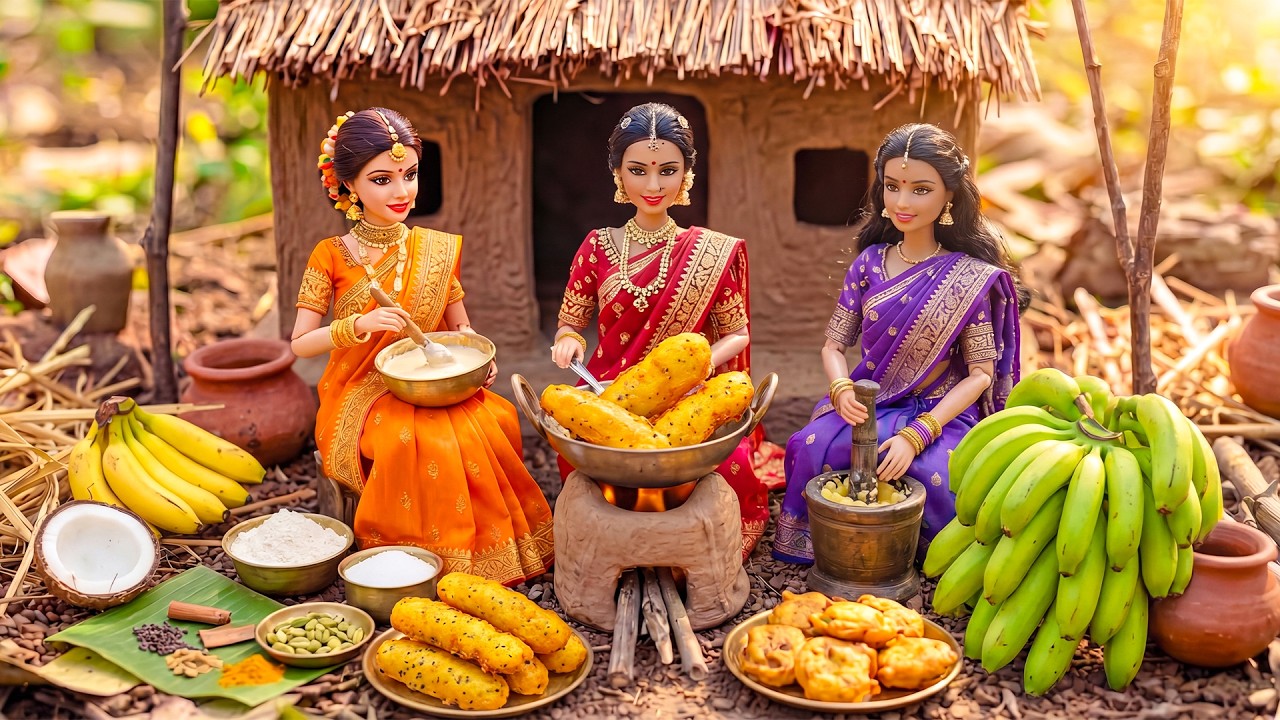 Miniature Doll Pazham Pori Cooking ASMR 🦀 | Indian Village Tiny Kitchen Story | Relaxing Food