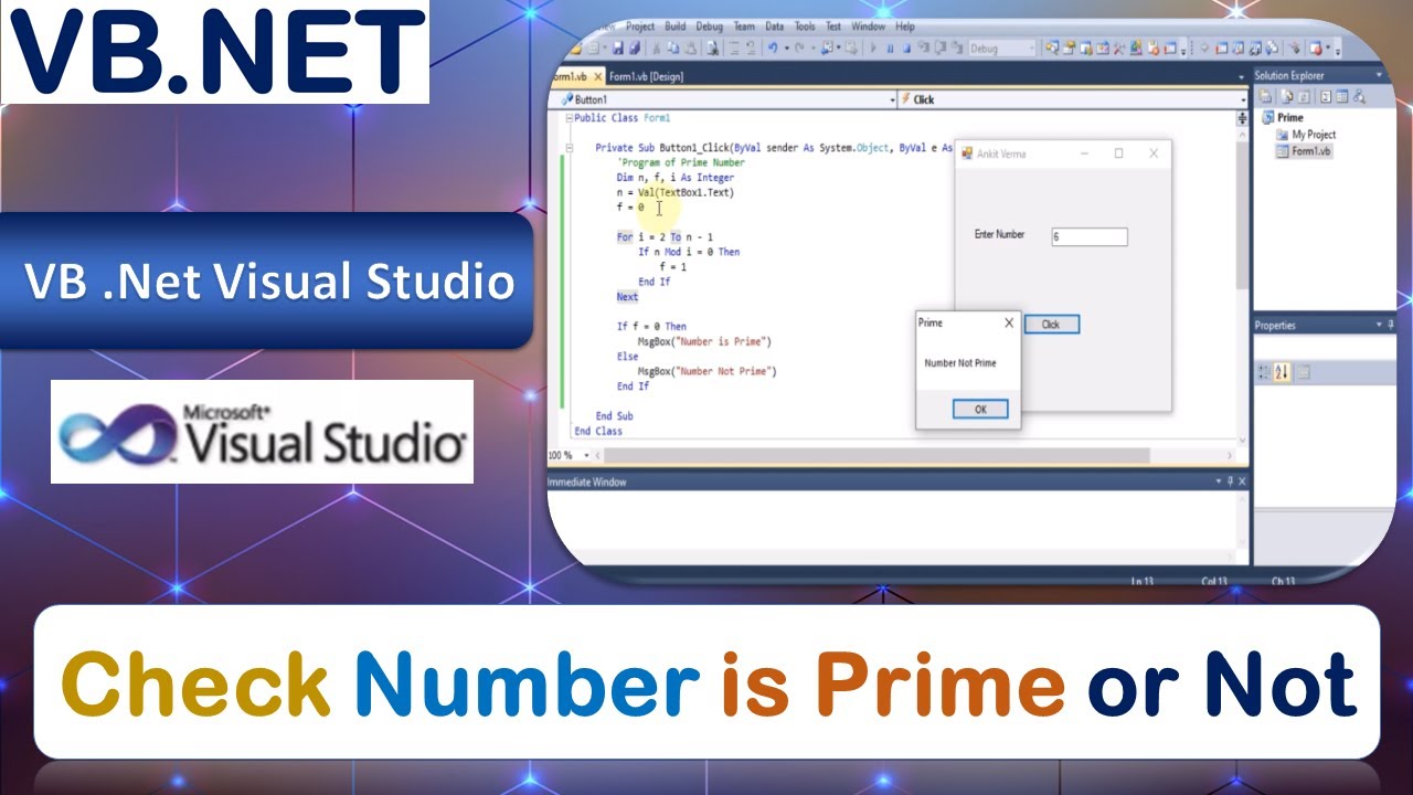 P25 | Windows Application to Check Number is Prime or Not | .Net