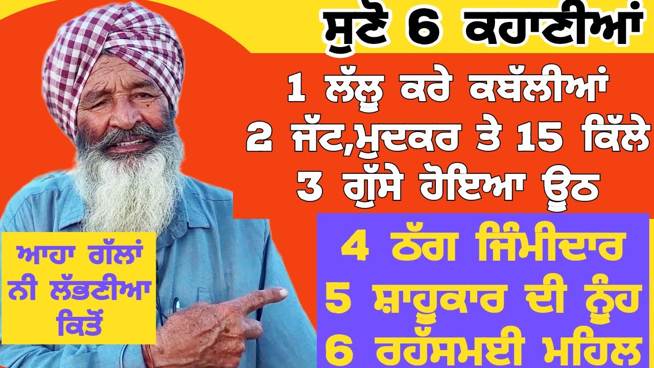 ਸੁਣੋ 6 ਕਹਾਣੀਆਂ|ਲੱਲੂ ਕਰੇ ਕਬੱਲੀਆਂ|ਜੱਟ,ਮੁਦਕਰ ਤੇ 15 ਕਿੱਲੇ|ਗੁੱਸੇ ਹੋਇਆ ਊਠ|ਠੱਗ ਜਿੰਮੀਦਾਰ|ਸ਼ਾਹੂਕਾਰ ਦੀ ਨੂੰਹ