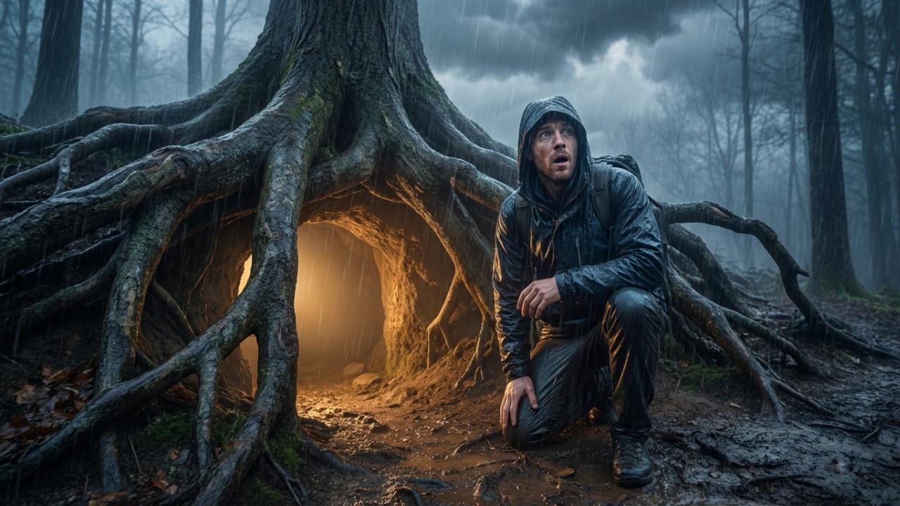 Lost in Cold Rain, I Took Shelter Under Tree Roots and Discovered a Hidden Home