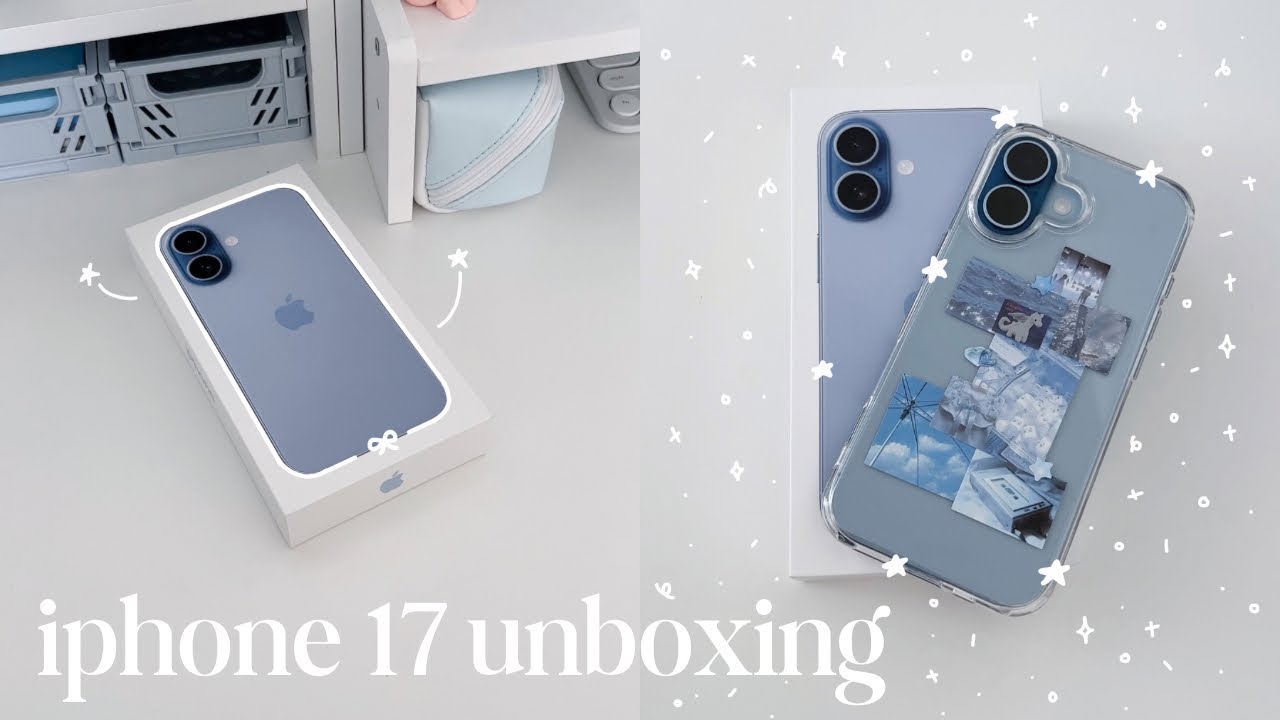 iphone 17 unboxing ⋆˚࿔ mist blue + 256 gb, aesthetic, customizing phone case, screen protector