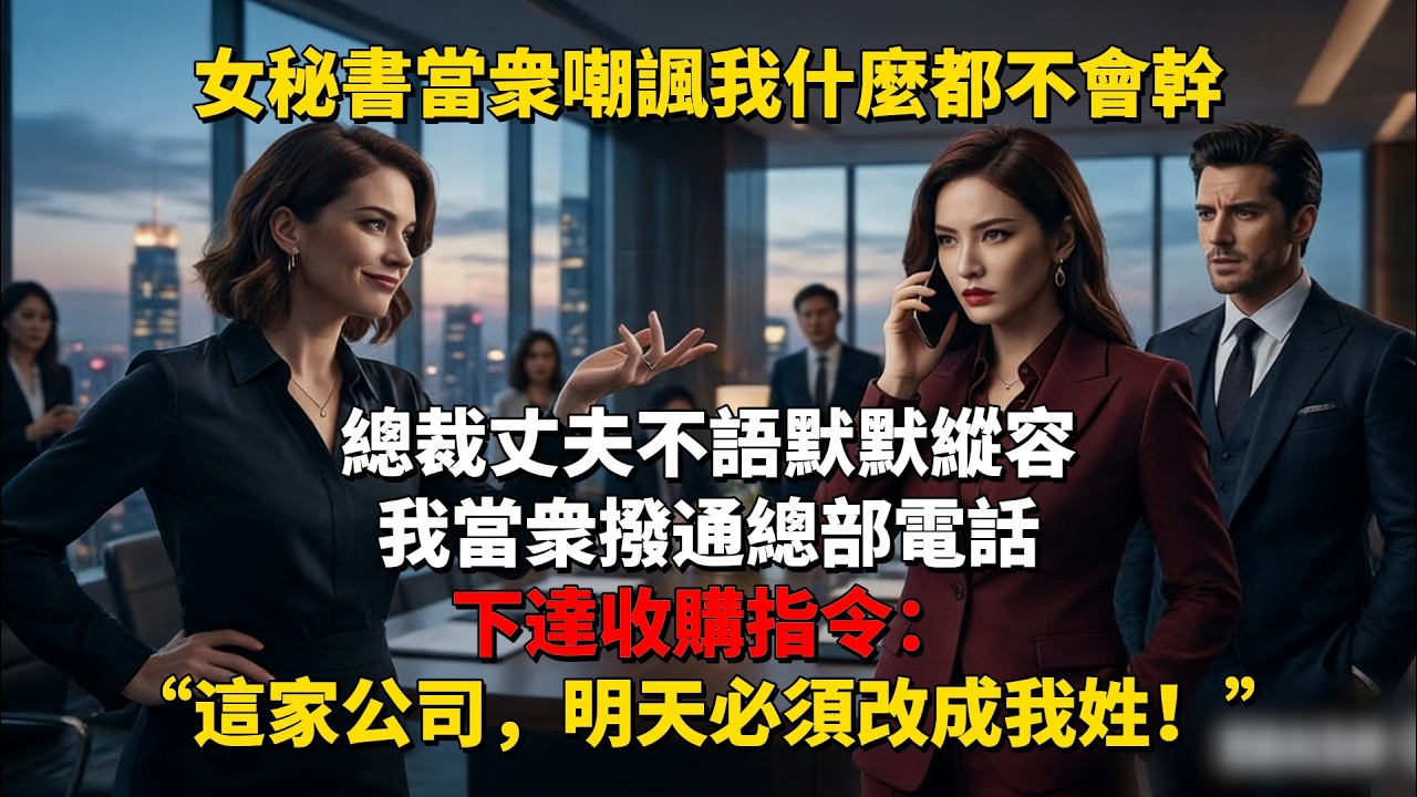 女秘書當衆嘲諷我什麼都不會幹，總裁丈夫不語默默縱容，我當衆撥通總部電話，下達收購指令：“這家公司，明天必須改成我姓！”#為人處世 #生活經驗 #情感故事 #故事 #小說 #戀愛 #情感 #婚姻