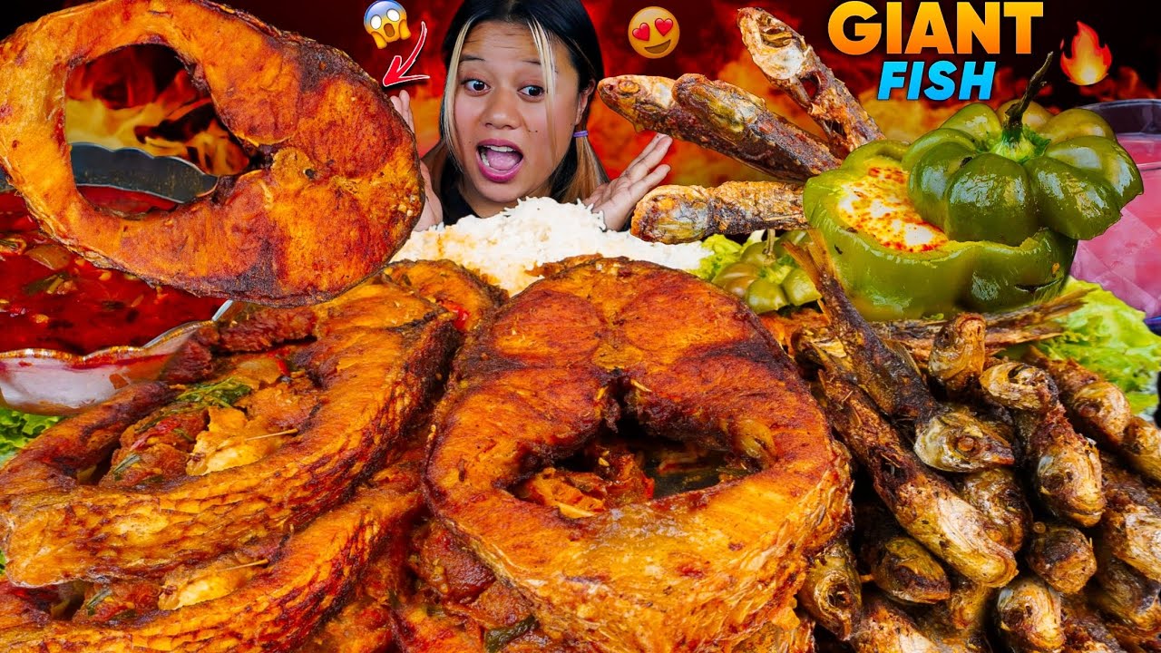 BIGGEST FISH CURRY RECIPE + MUKBANG || EATING GIANT FISH CURRY WITH SMALL FISH FRIES & RICE 🔥