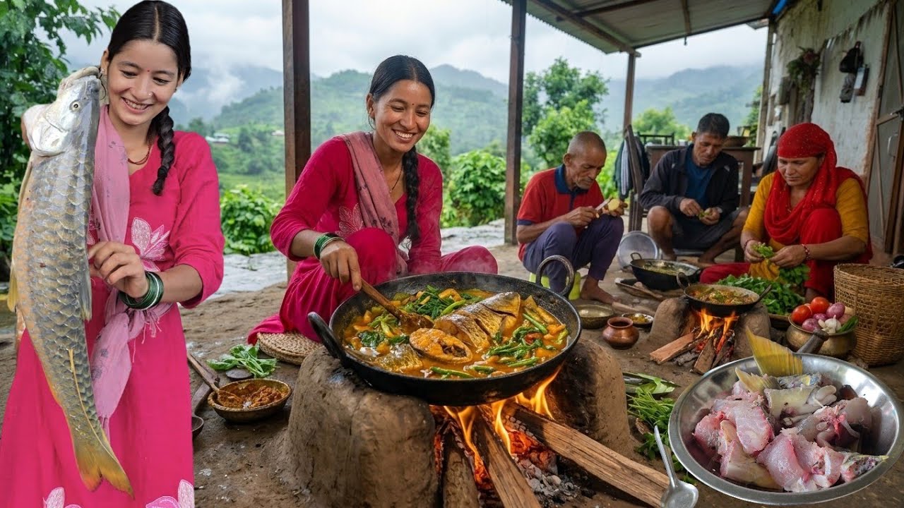 Authentic Nepali Village Cooking || Fresh River Fish On Open Fire || Monsoon Special