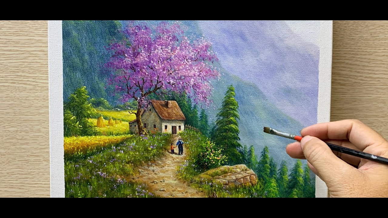 Daily Art #056 / Acrylic / House in the mountains Painting