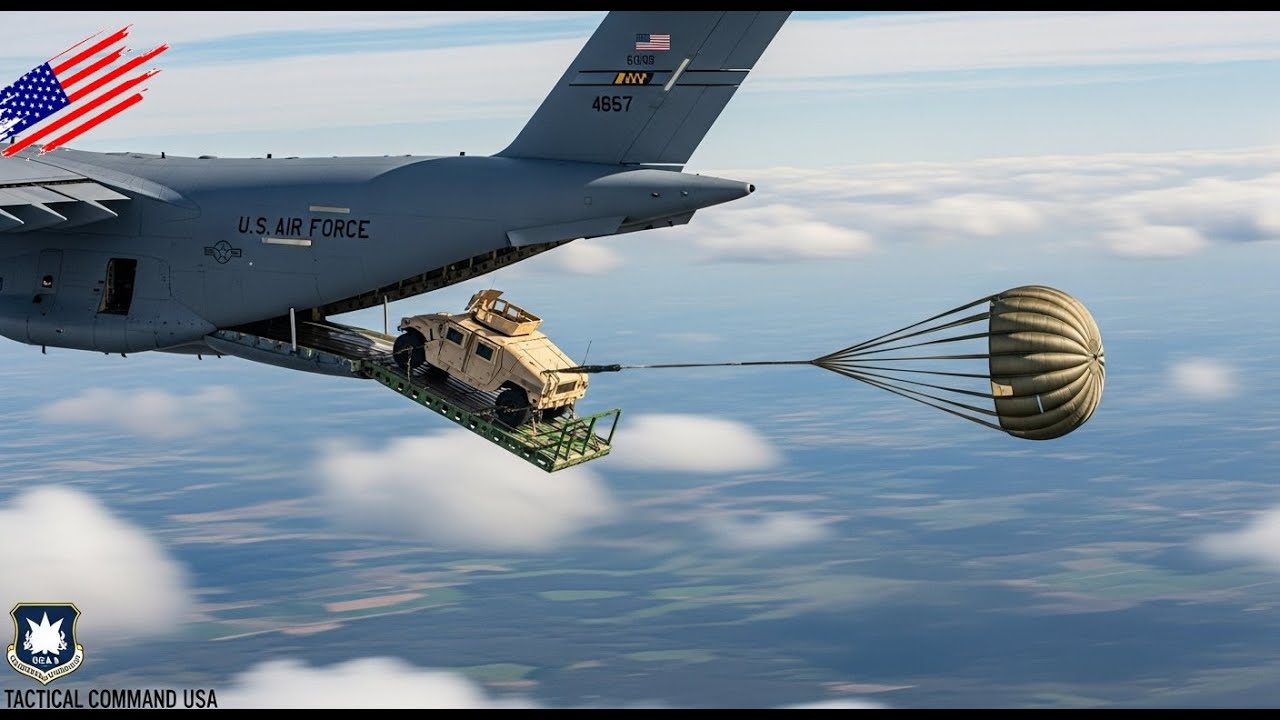 US Air Force C-17 Performs Mind-Blowing Humvee Drop From 5,000 Feet | Tactical Command USA