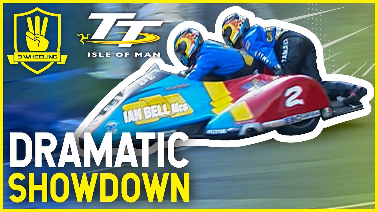 ISLE OF MAN TT - DRAMATIC SHOWDOWN!! 3 Wheeling - Sidecar Race (2003 TT)