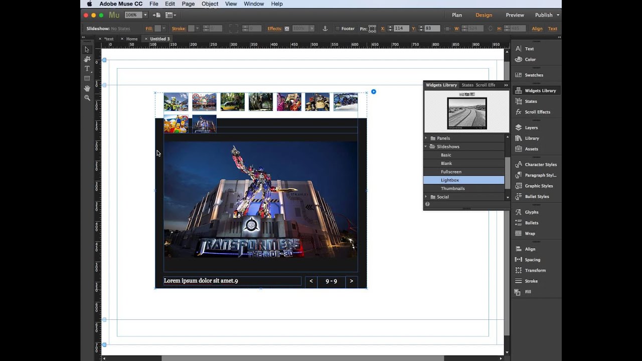 Adobe Muse - widgets slideshows