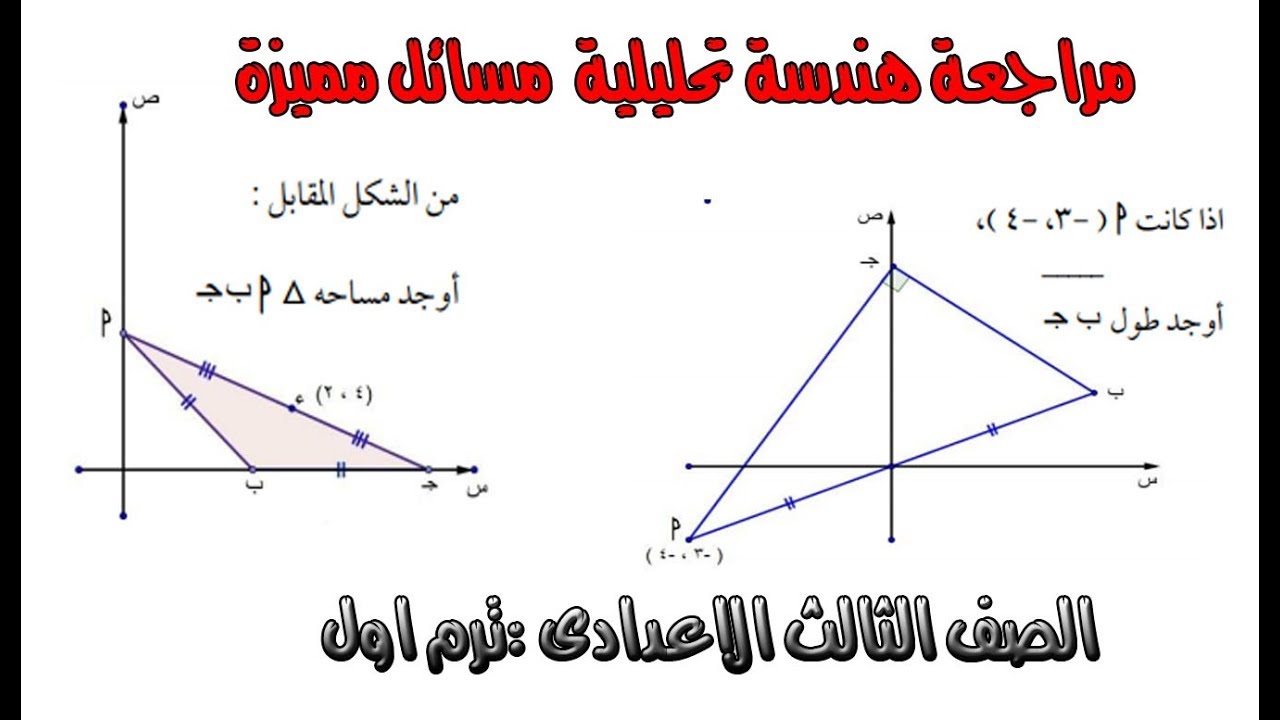 مراجعة هندسة تحليلية الصف الثالث الاعدادى الترم الاول 2020