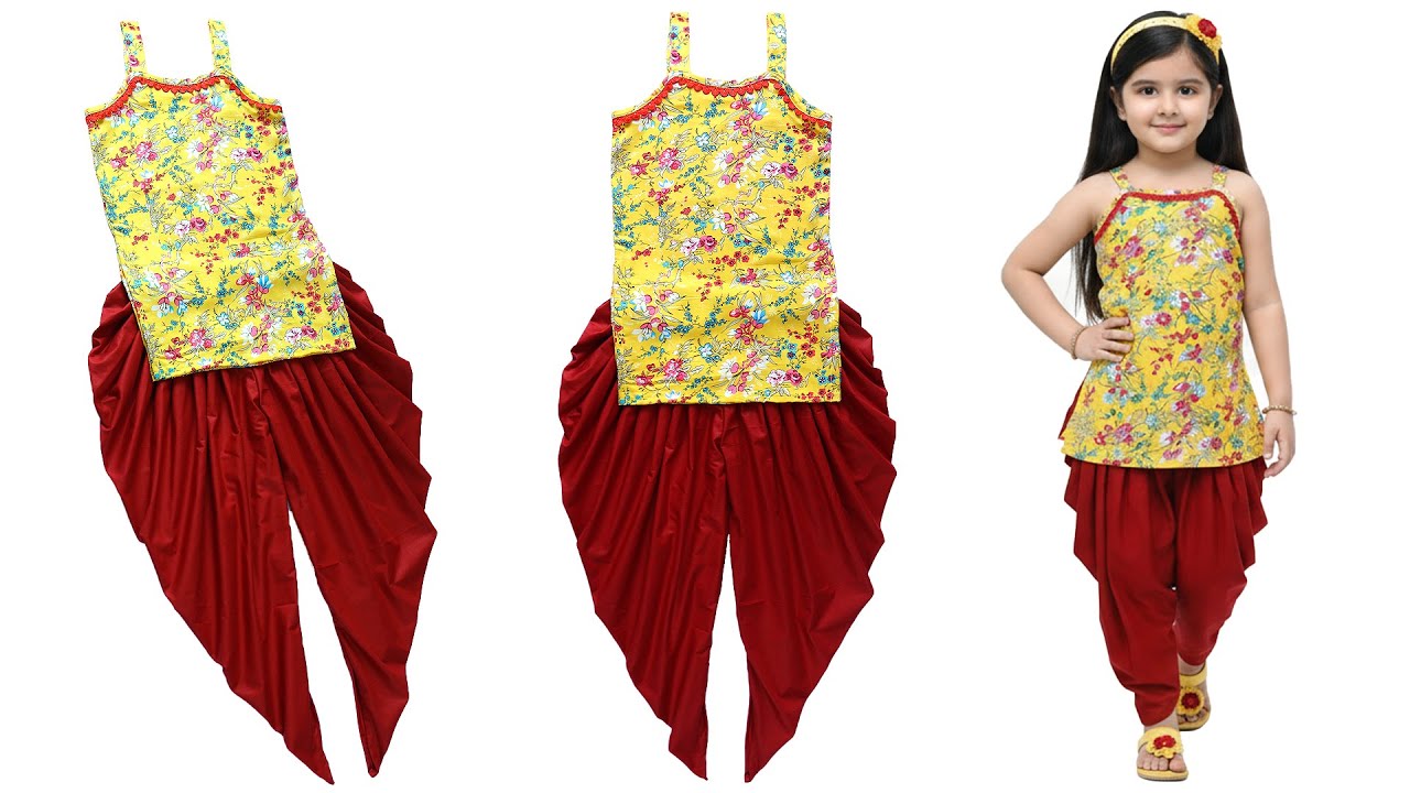 Floral Kurti with Samosa Baby Pant Cutting & Stitching | Baby Dress Sewing Tutorial