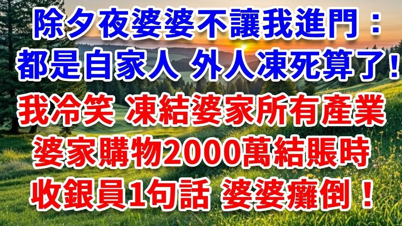 除夕夜婆婆不讓我進門：都是自家人，妳這外人凍死算了！我冷笑 凍結婆家所有產業，婆家購物2000萬奢侈品結賬時，收銀員一句話，婆婆當場癱倒！#詩涵講故事#為人處世#生活經驗#情感故事#晚年哲理#說