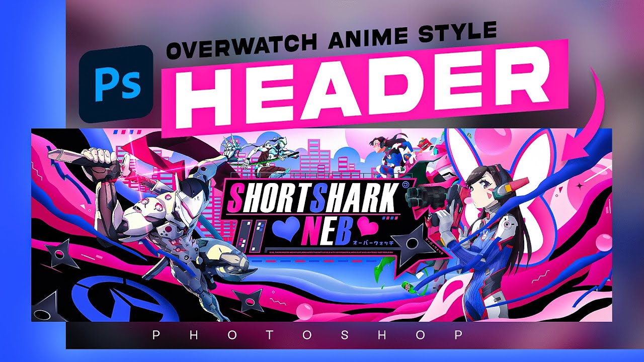Overwatch Anime-Style Header Design in Photoshop | Speedart + Free PSD at 250 Likes! 🌸