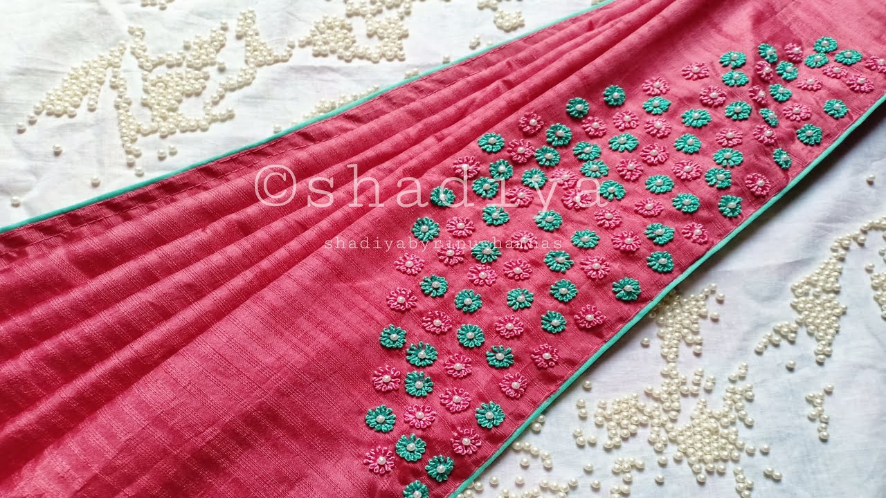 Easy hand embroidery design for saree|silk thread embroidery flower design