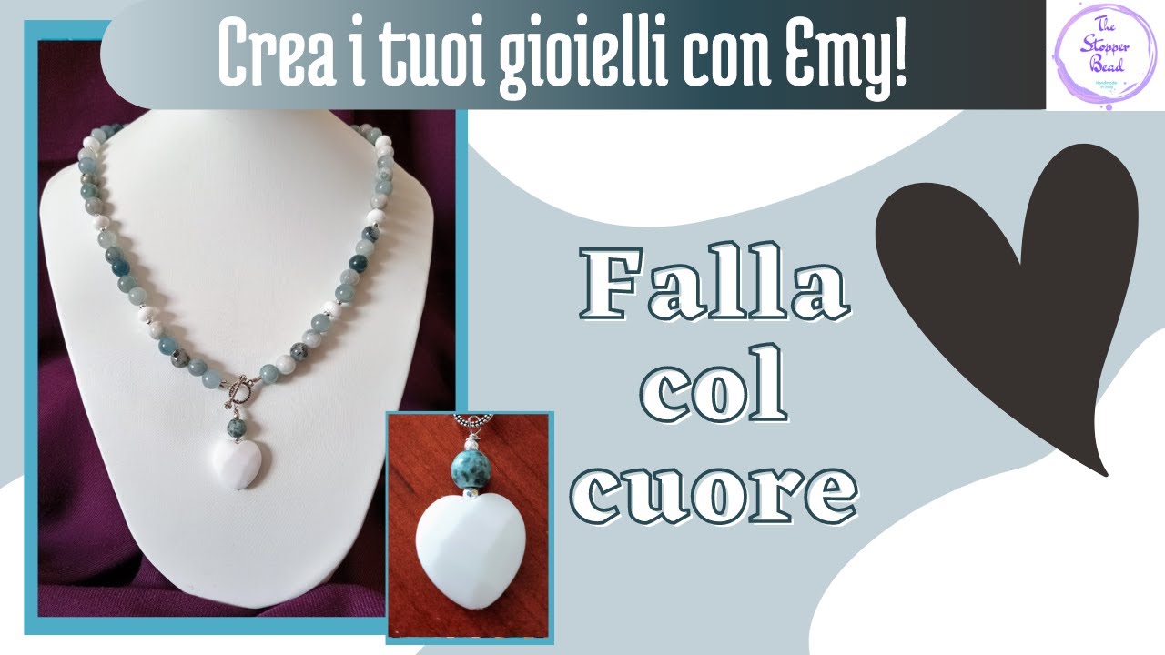 Come fare una collana di perle di agata con ciondolo a cuore e chiusura sul davanti 🤍