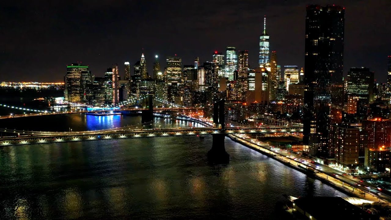 New York Skyline at Night Screensaver HD NYC Skyline, Long Island Aerial Landscapes Live