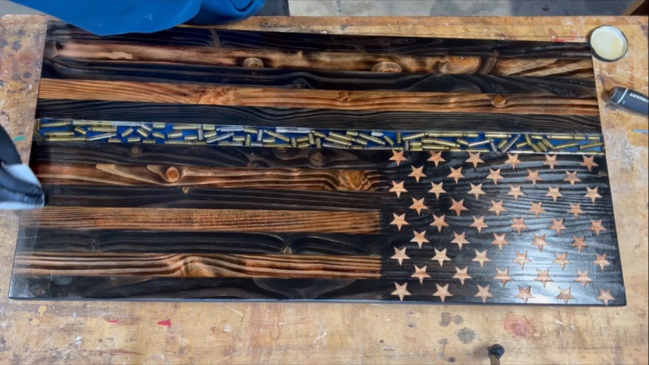 How To : Law Enforcement Inspired Wooden Epoxy Flag with Shell Casings