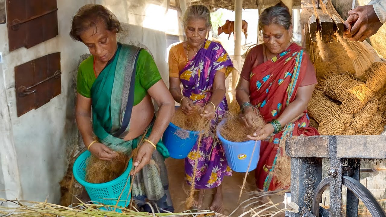 80 years old Hard Working lady Making Coconut Coir Rope🦾 Must watch  #asmr #gramophonevillage