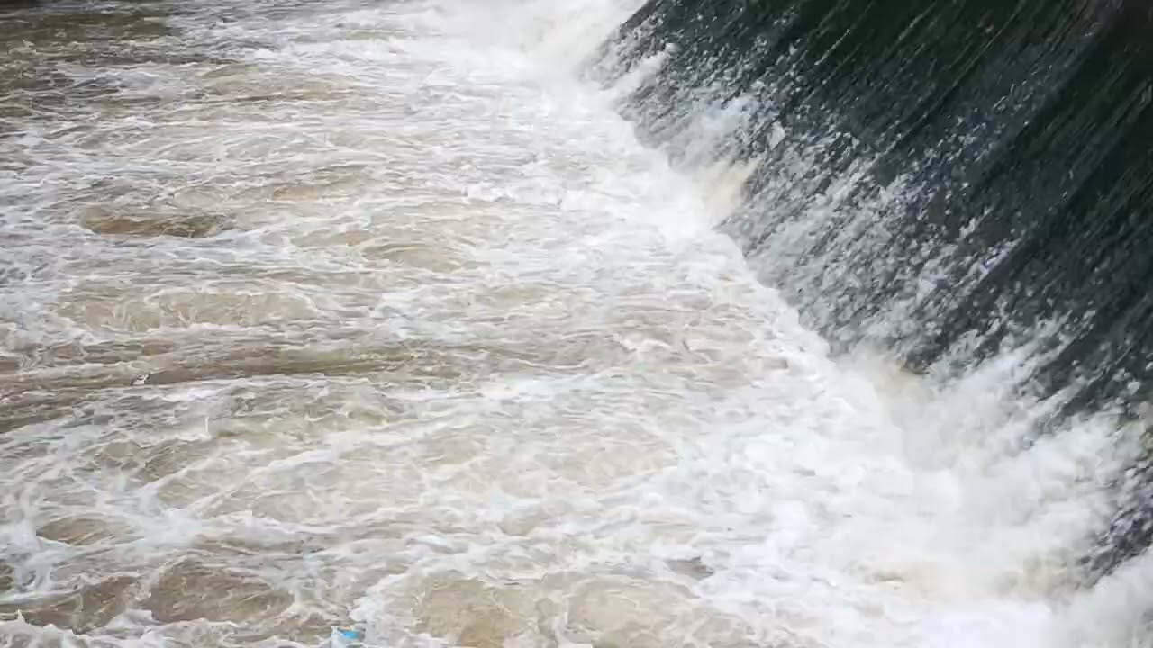 The Foam Of A Murky River Waterfall With The Original Sound Of A Waterfall