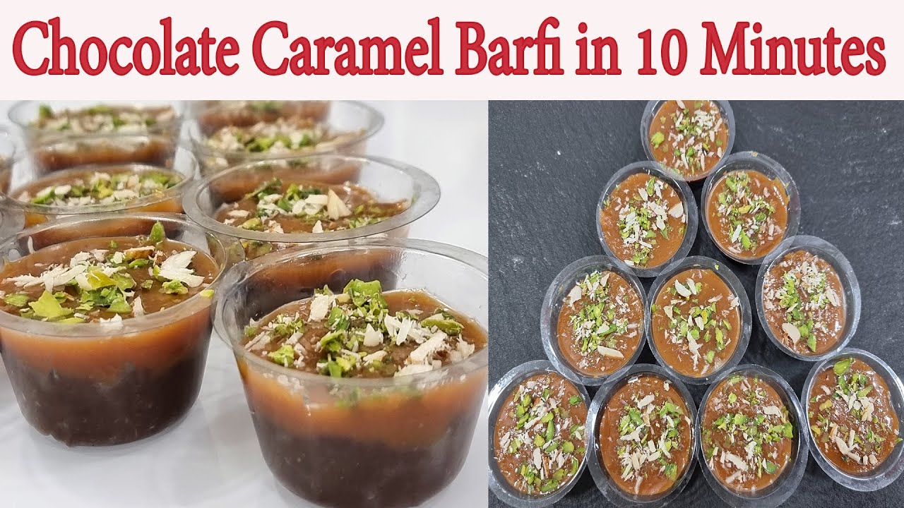 chocolate caramel barfi in 10 minutes | double layer chocolate burfi | barfi recipe | instant sweet