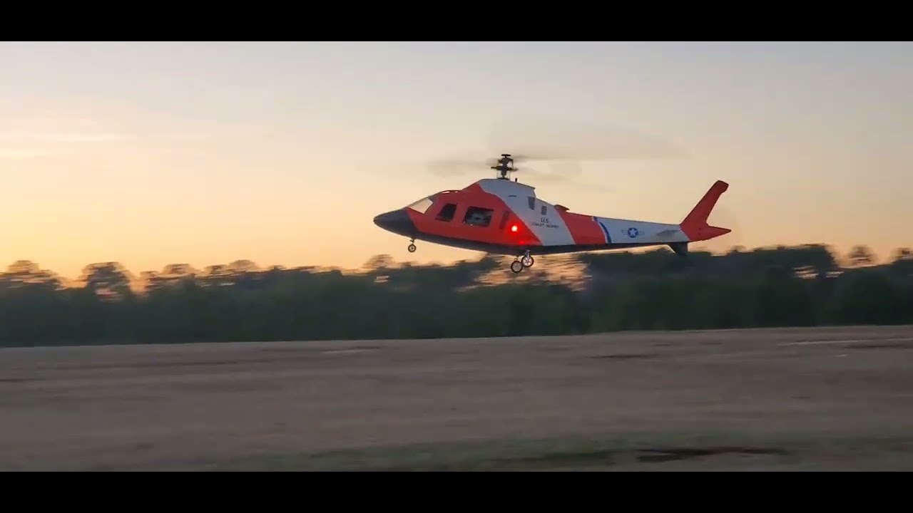 Huge RC Helicopter Scale Align Trex 600 in Coast Guard Fuselage, Retractable Gear, & 3 watt LED's
