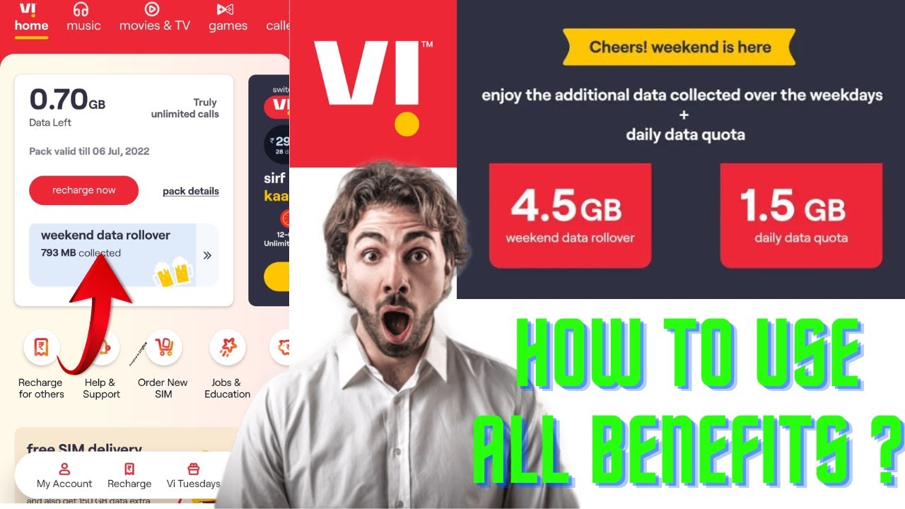 How To Use Vodaphone(vi) Weakened Data Rollover/ Weekend Data Rollover Kaise Use Kare.