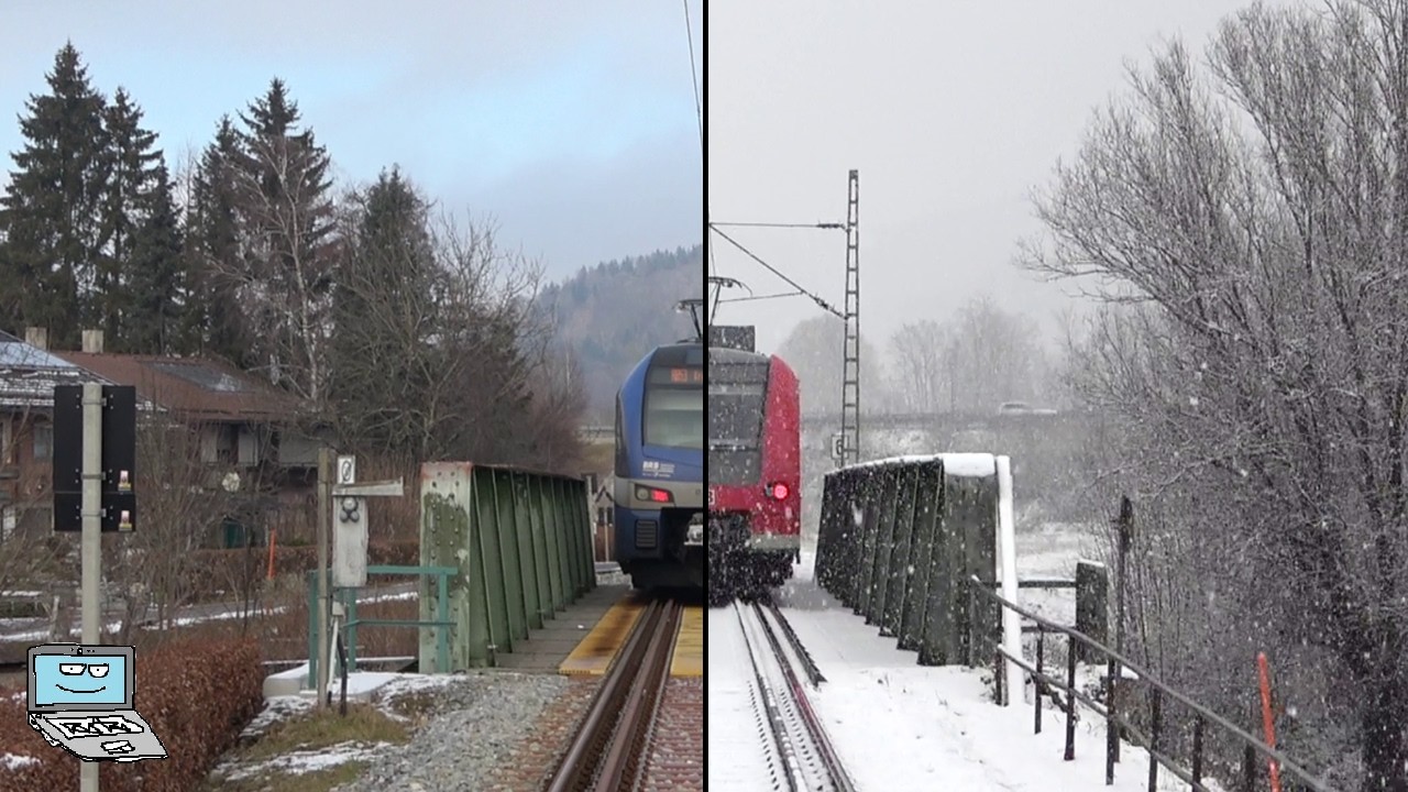 Siegsdorf mit Südostbayernbahn, Bayrische Regiobahn und ihren Biathlon-Verstärkern