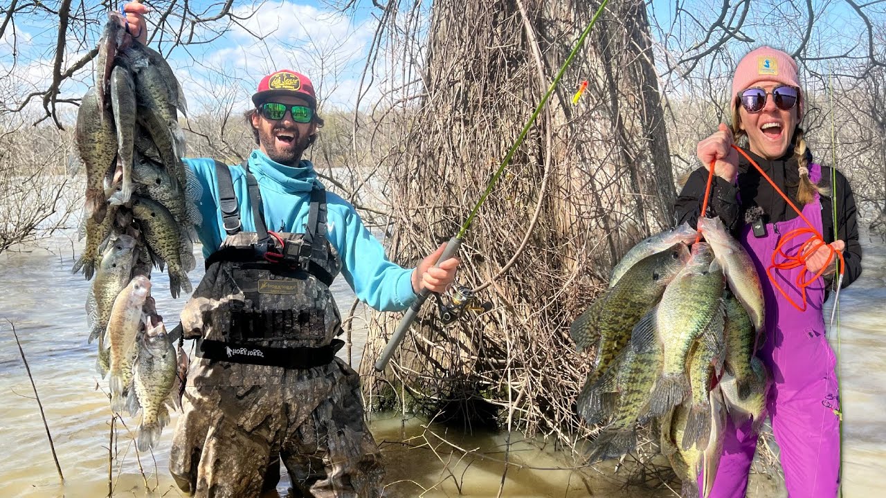 WADING in the WOODS for SPRING CRAPPIE and Catching BIG SLABS in the Shallows! (Catch and Cook)