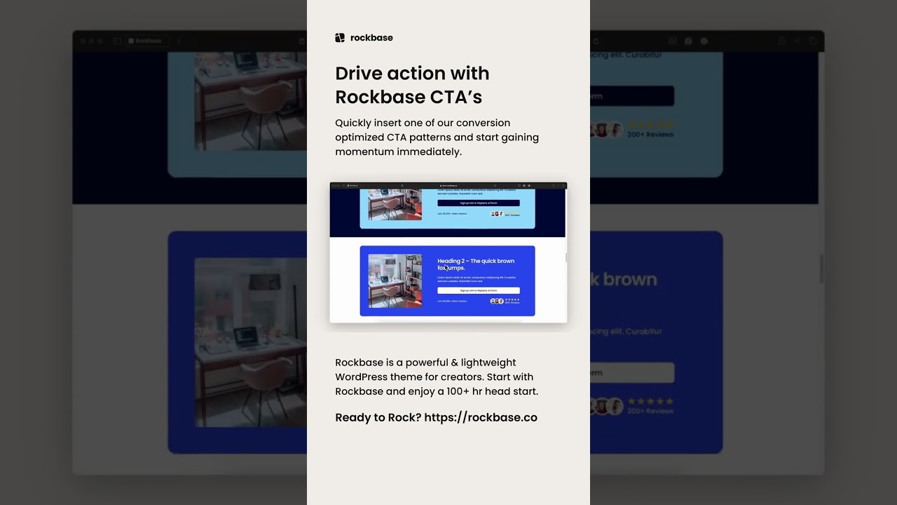 Rockbase CTA's Improve Your Conversion Rate. #wordpress #webdesign #websitebuilder #wordpresstheme