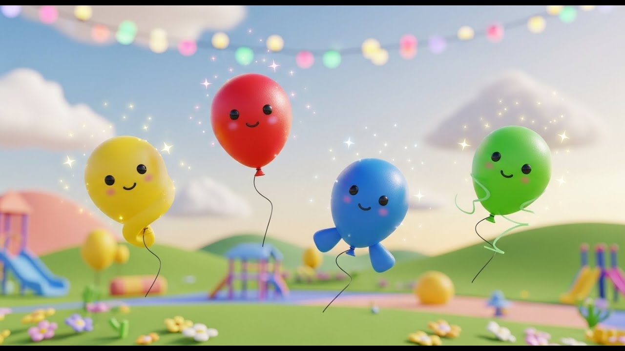 Four Little Toy Toy Balloons Float Float | Color Learning & Counting Song for Kids