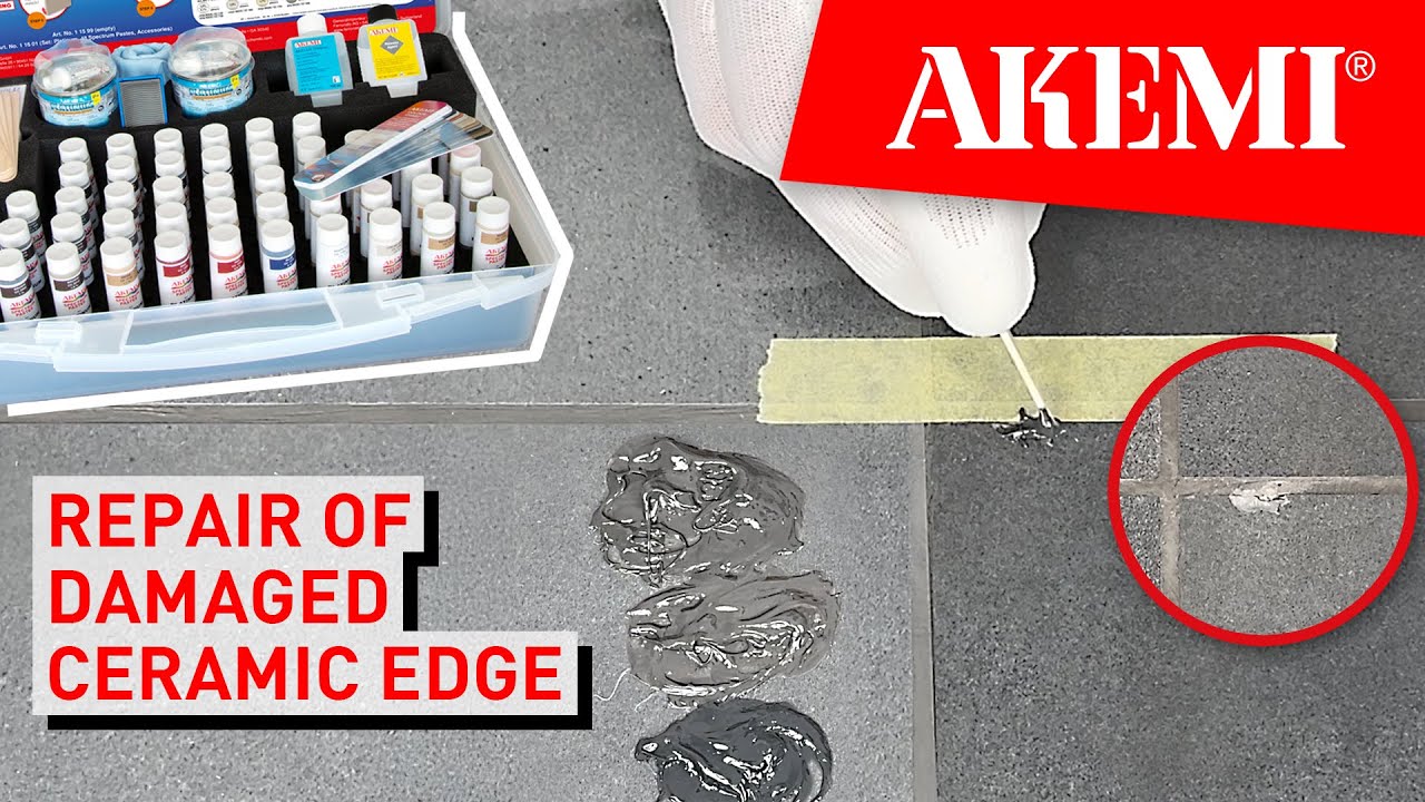 Spot repair of a damaged ceramic edge using AKEMI Spectrum Pastes Bonding & Repair Set