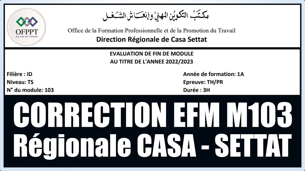 Correction EFM Régional M103 conception d'un réseau informatique CASA SETTAT