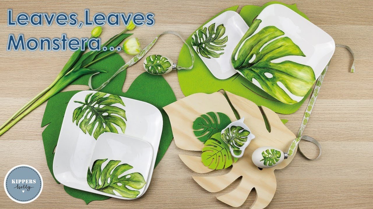 Monstera leaves with Pebeo Porcelaine 150 Glossy | Kippers Hobby