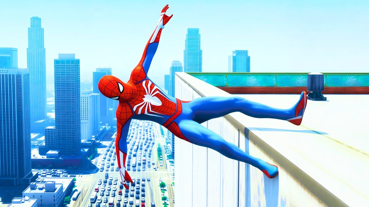 SPIDER-MAN CRAZY FUNNY JUMPS/FALLS (GTA 5 Spiderman Fails)