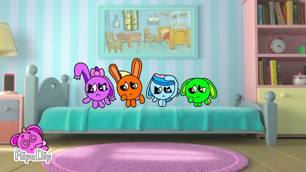 5 little Sunny bunnies jumping on the bed but FlipaClip 
