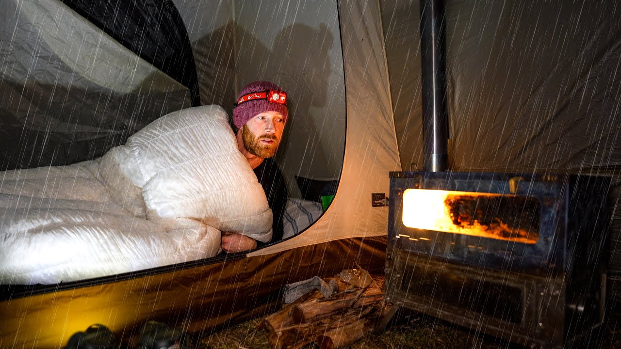 CAMPING In HEAVY RAIN - Incoming RAINSTORM - Winter Tent Camping