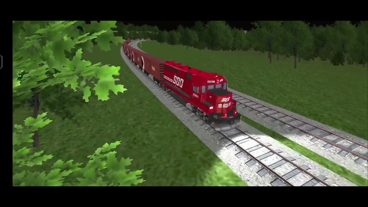 Simulator Lokomotif Kereta api merah di malam hari 