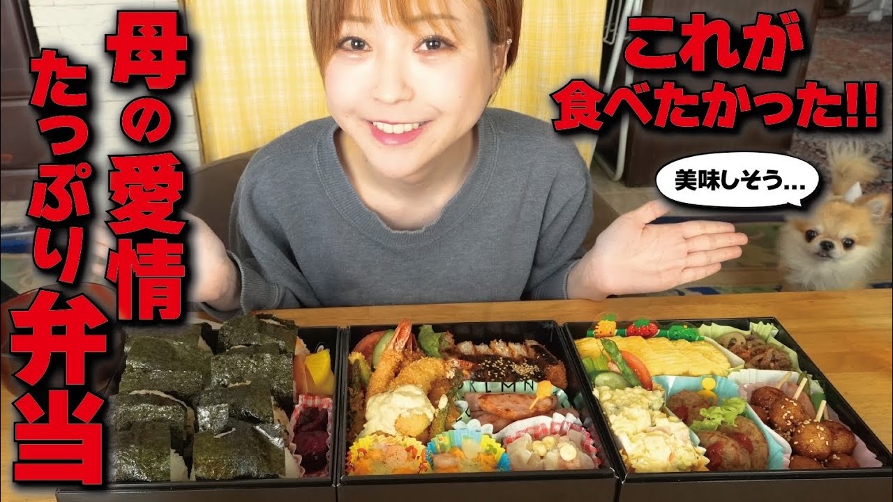 【大食い/モッパン/ASMR】腹ぺこ娘の帰省中最大のおねだり🥺🩷ママのお弁当🍱が食べたい😭❤️【えりちび🐿️もぐもぐ】