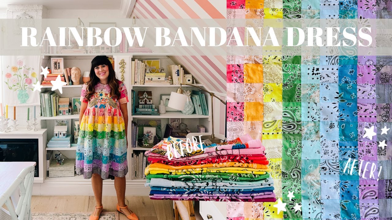 How to make a Rainbow Bandana dress | DIY tutorial for a thrift flip patchwork dress 👗