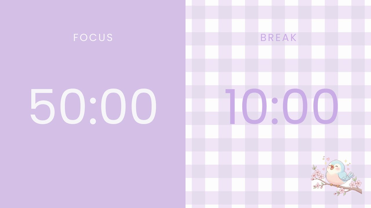 50/10 Pomodoro Timer 🍅 8 HOURS SILENT (No Music) ⏰ Timer Silencioso con Pájaros