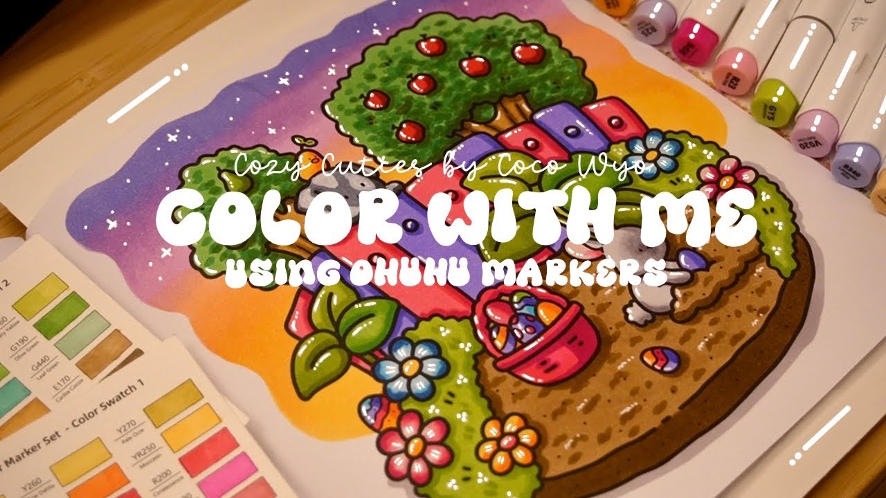 Color with me (ASMR) 🐰💜 'Cozy Cuties' by Coco Wyo using Ohuhu markers 🌱✏️ #adultcoloring #asmr