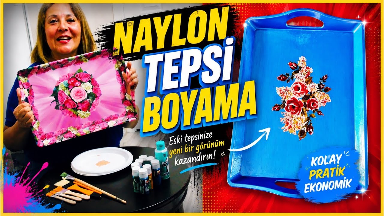 PLASTİK TEPSİ BOYAMA // KOLAY TRANSFER UYGULAMA // DIY // GERİ DÖNÜŞÜM