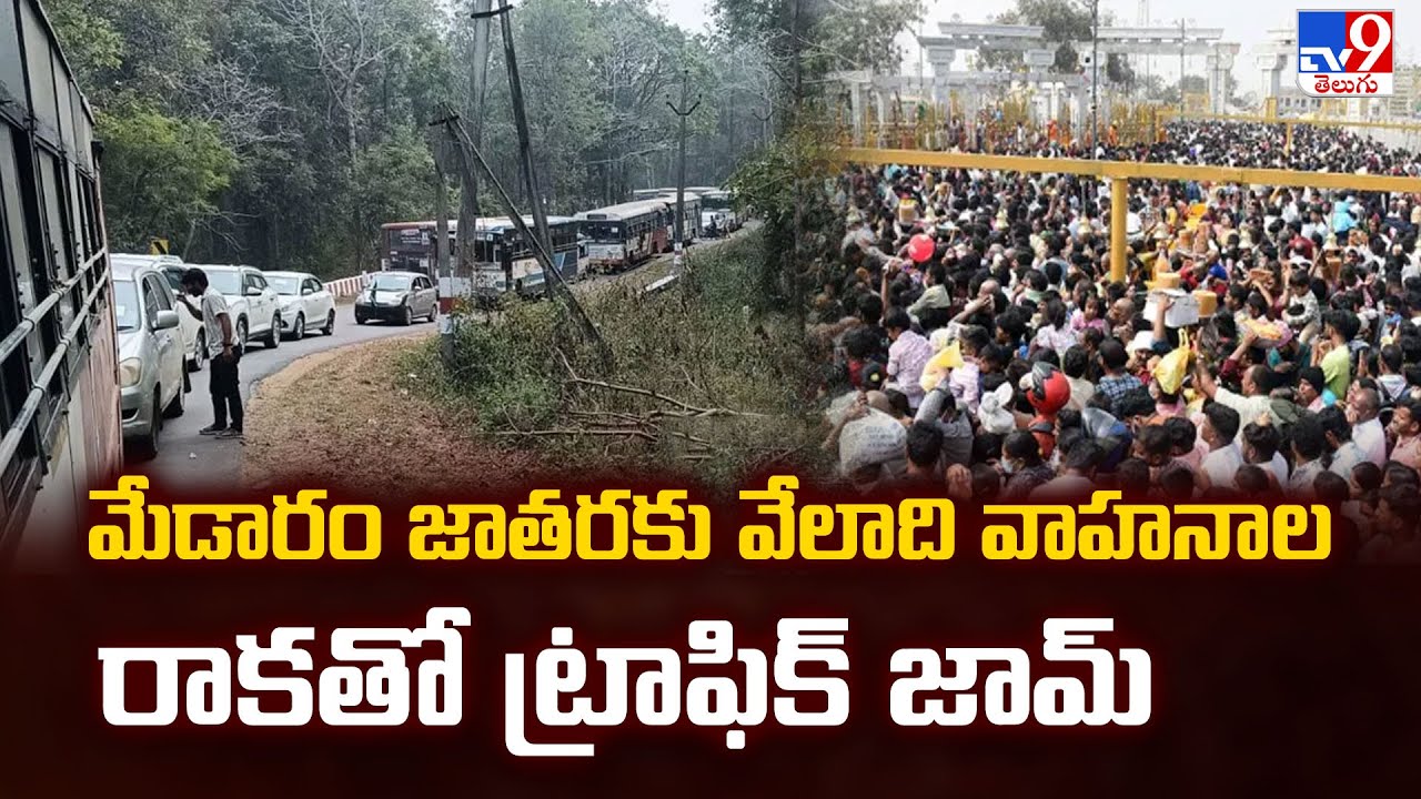 మేడారం జాతరకు వేలాది వాహనాల రాకతో ట్రాఫిక్ జామ్  | Huge Traffic Jam At Medaram Road -TV9