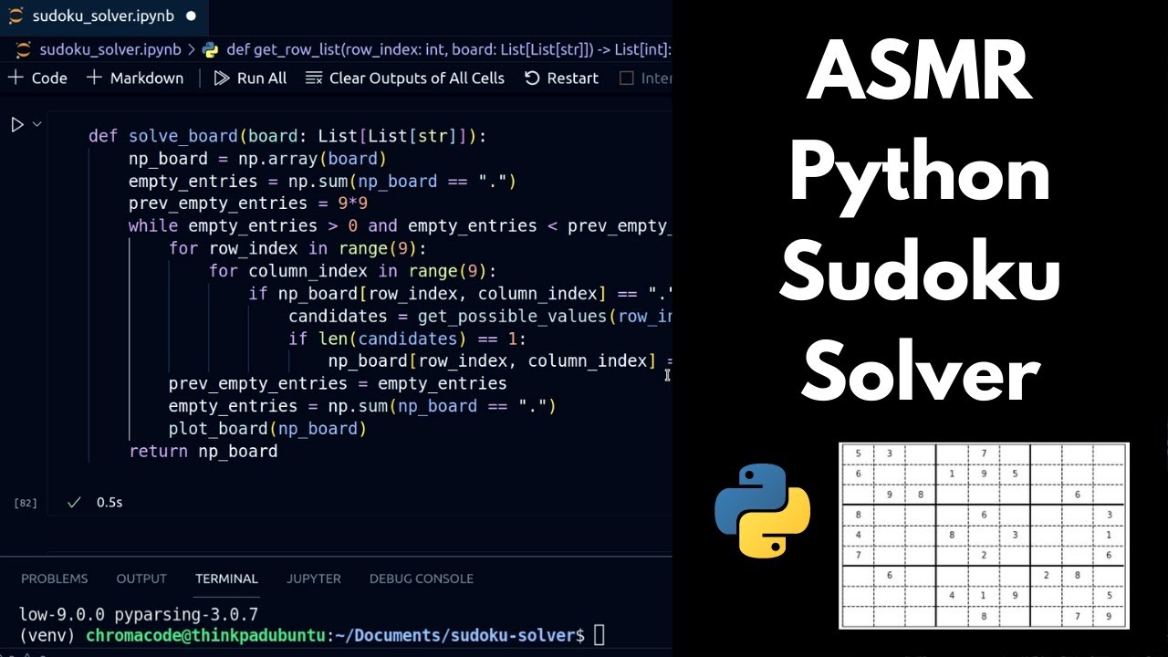ASMR Coding: Sudoku Solver with Python | keyboard typing | soft-spoken