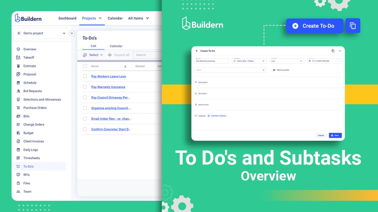 To Do's and Subtasks Overview