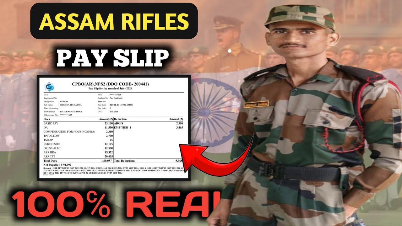 ASSAM RIFLES 2024: REAL PAY SLIP JULY MONTH BY @AR. K.J. SHARMA